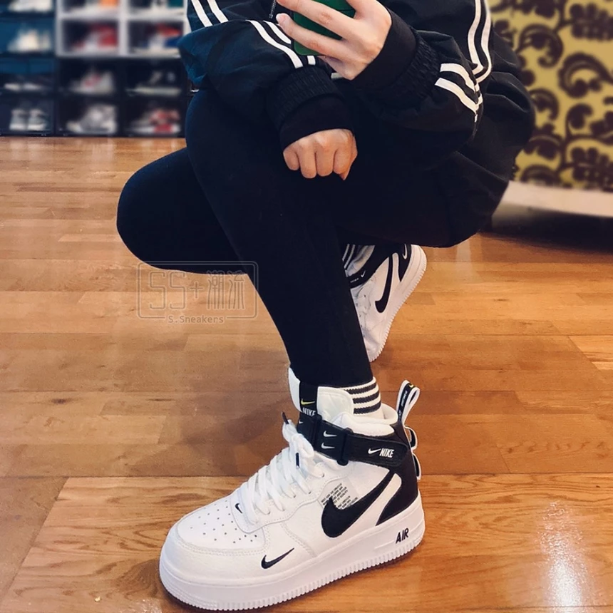 Nike Air Force 1 Mid 07 LV8 AF1 男女休閒鞋 黑白  黑勾 刺繡 小勾804609-103-細節圖8