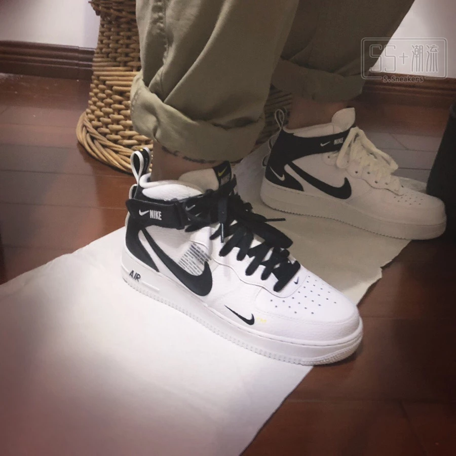 Nike Air Force 1 Mid 07 LV8 AF1 男女休閒鞋 黑白  黑勾 刺繡 小勾804609-103-細節圖9