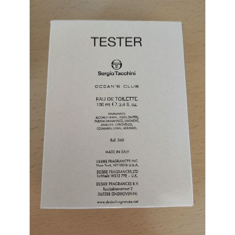 義大利Sergio Tacchini塞爾吉奧塔基尼Ocean＇s Club海洋水能量男性淡香水100mlTester全新-細節圖4