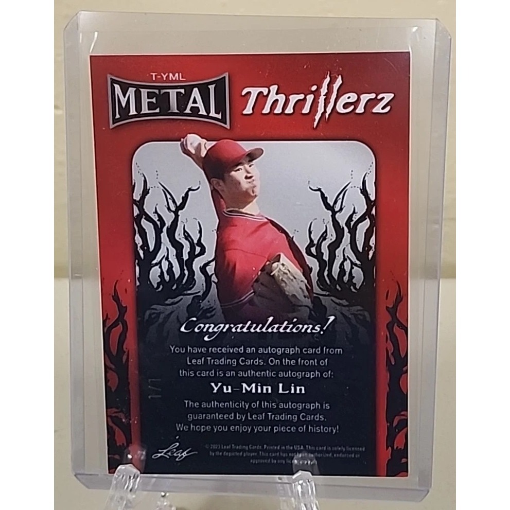 台北捷運站現貨 限量#1/1張 林昱珉2023 Leaf Metal Thrillerz美國職棒 球員卡 簽名 黃金卡-細節圖2