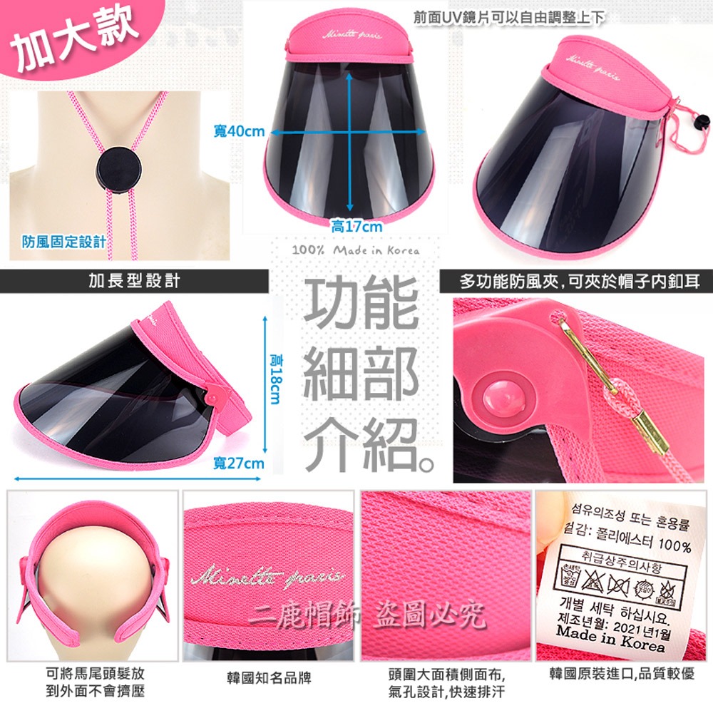 【晨豐商行】防飛沫鏡片防護罩(小S同款) 韓國原裝進口~加大抗UV鏡片防紫外線高溫遮陽帽(醫學美容推薦)-細節圖5