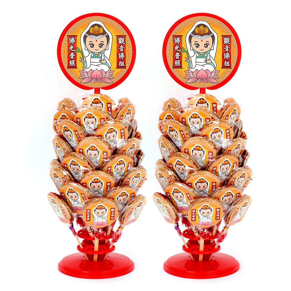 【晨豐商行】觀音佛祖高塔/立牌精選糖果架/60入/觀音佛祖最愛麥芽餅 (觀音佛祖餅高塔一對60入)-規格圖5
