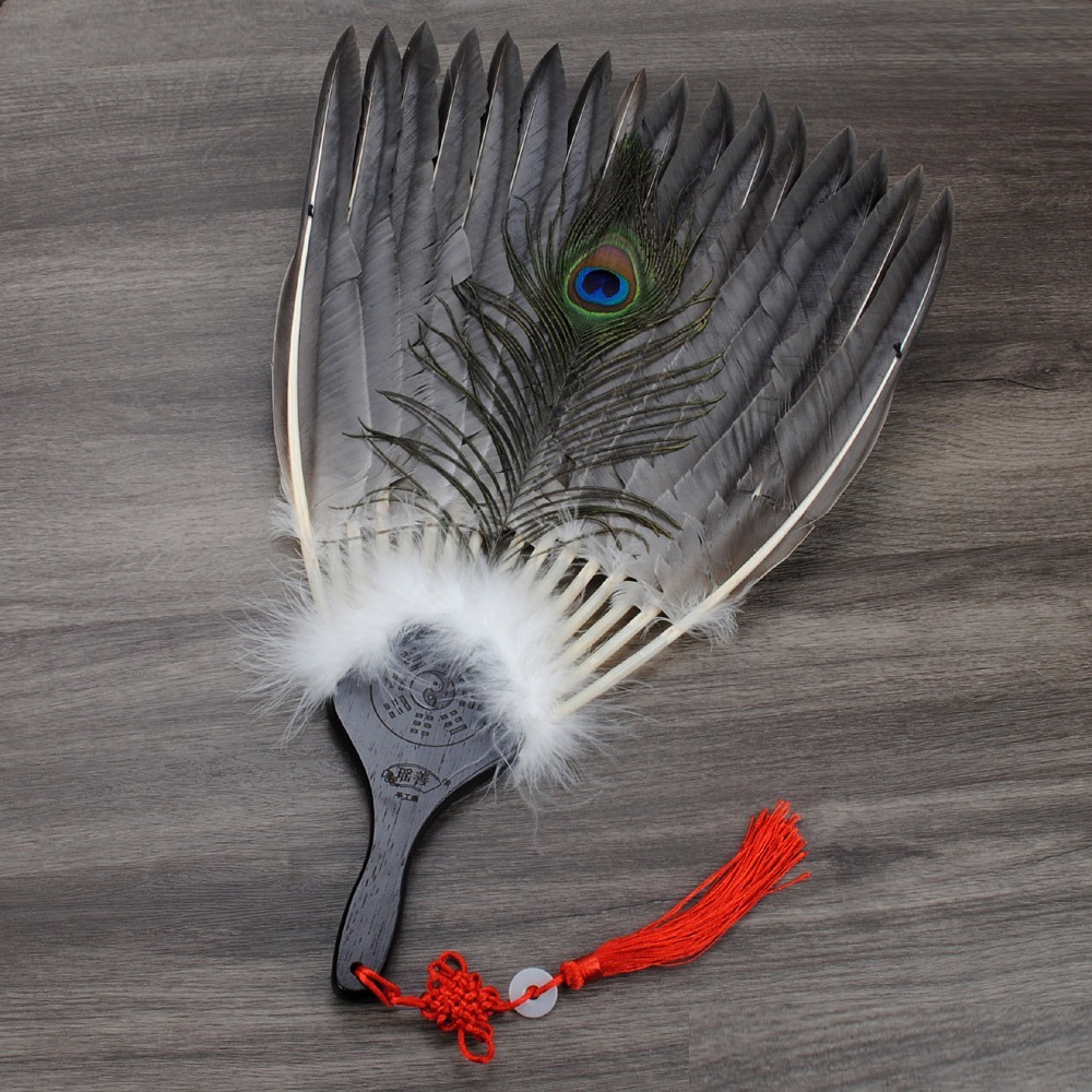 【晨豐商行】精緻孔雀羽毛木柄扇.濟公扇.羽毛扇(100%鵝毛扇子)-規格圖3