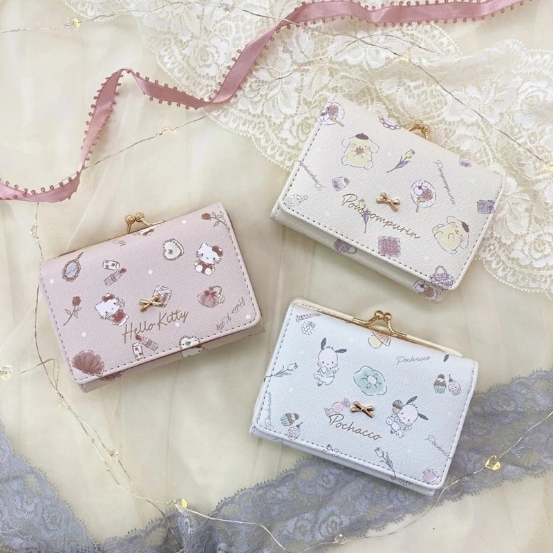 小怪獸選物🌸現貨 日本正版財布 三麗鷗三折短夾 皮夾 粉嫩 短夾 錢包 Kitty 帕恰狗 布丁狗 口金包 摺疊 錢包-細節圖2