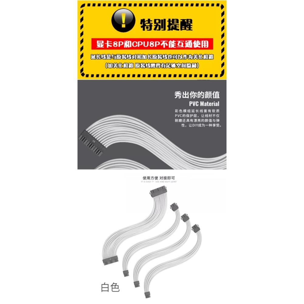 電腦 PSU全白電源供應器及顯示卡延長線 美化電腦裝機尼龍編織包網線-細節圖5