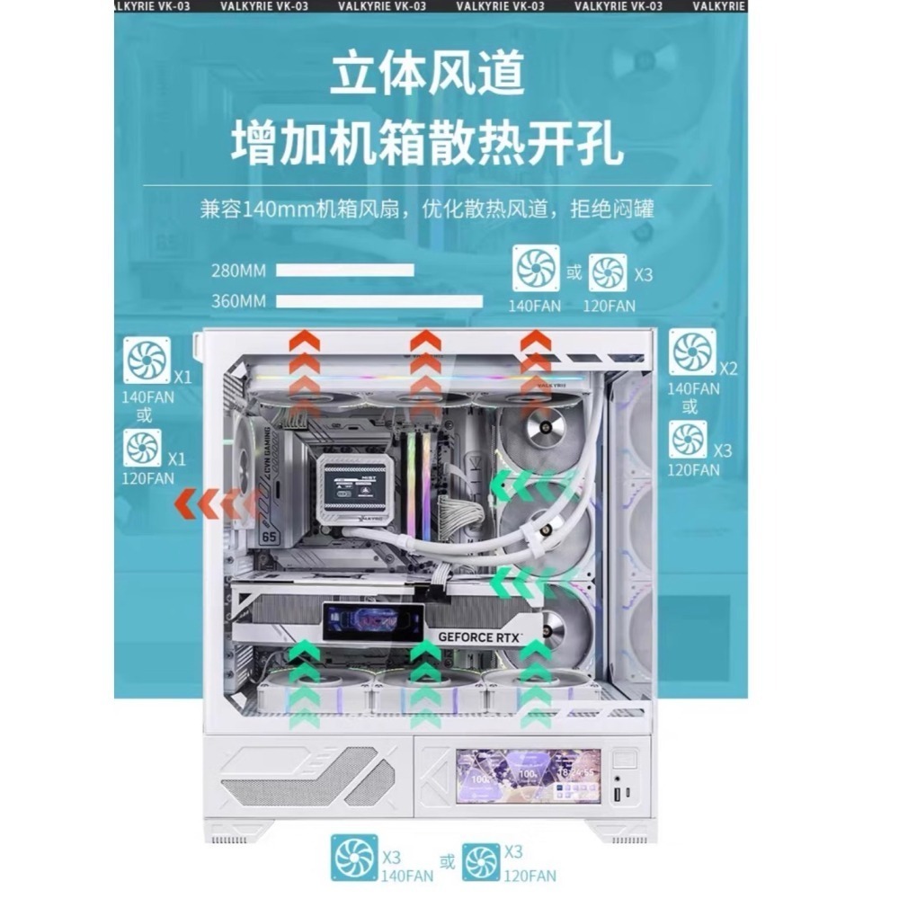 瓦爾基里（VALKYRIE）VK03 WHITE 白色 支援360水冷 6.2吋觸摸屏 270度 ATX海景房機殼-細節圖6