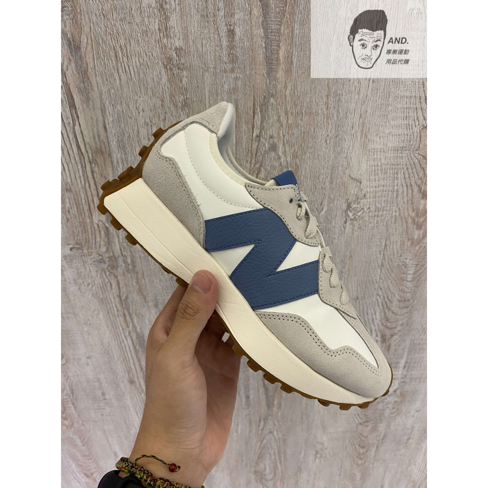 【AND.】NEW BALANCE 327 復古 皮革 運動 女款 藍字/灰字 U327LU/LT-細節圖6