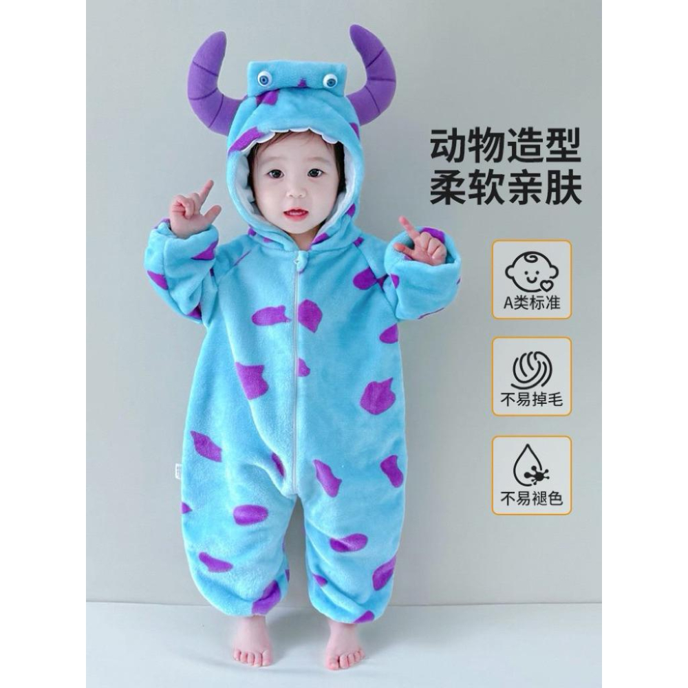 ❤️優惠促銷❤️台灣出貨 春秋新款 嬰幼兒 法蘭絨 長袖  哈衣 造型爬服 恐龍造型 怪獸造型 老虎造型 龍造型 過年-細節圖2