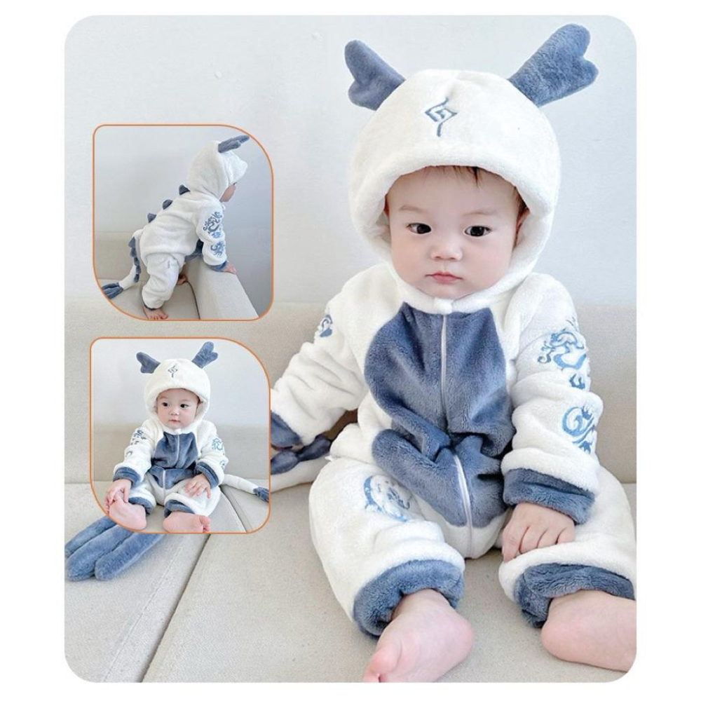 ❤️優惠促銷❤️台灣出貨 春秋新款 嬰幼兒 法蘭絨 長袖  哈衣 造型爬服 恐龍造型 怪獸造型 老虎造型 龍造型 過年-細節圖4