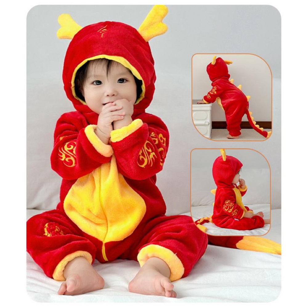 ❤️優惠促銷❤️台灣出貨 春秋新款 嬰幼兒 法蘭絨 長袖  哈衣 造型爬服 恐龍造型 怪獸造型 老虎造型 龍造型 過年-細節圖5