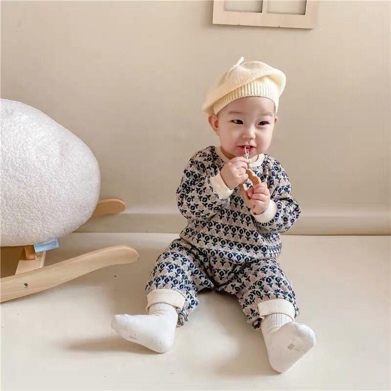 ❤️優惠促銷❤️春秋新款韓版居家長袖連身衣 男寶 女寶 洋氣復古花紋 外出服 免運費 台灣出貨-細節圖3