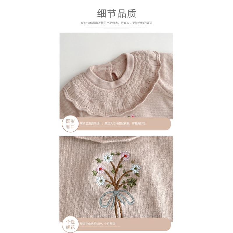 ❤️優惠促銷❤️春秋新款 嬰兒荷葉領 針織長袖哈衣 女寶繡花包屁衣-細節圖5