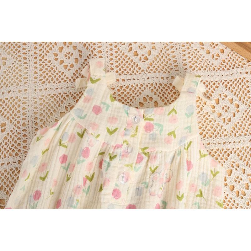 ❤️優惠促銷❤️夏季 女寶 吊帶碎花背心包屁衣 帽子 套裝 遮陽帽 夏季薄款 滿月服 周歲服 新鮮貨-細節圖6