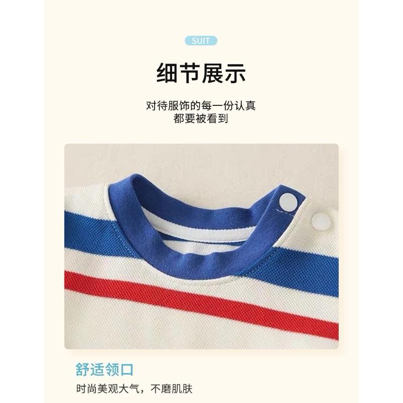 ❤️優惠促銷❤️夏季 男寶 短袖條紋字母連身衣 哈衣 外出服 運動服 熱銷 免運費-細節圖2