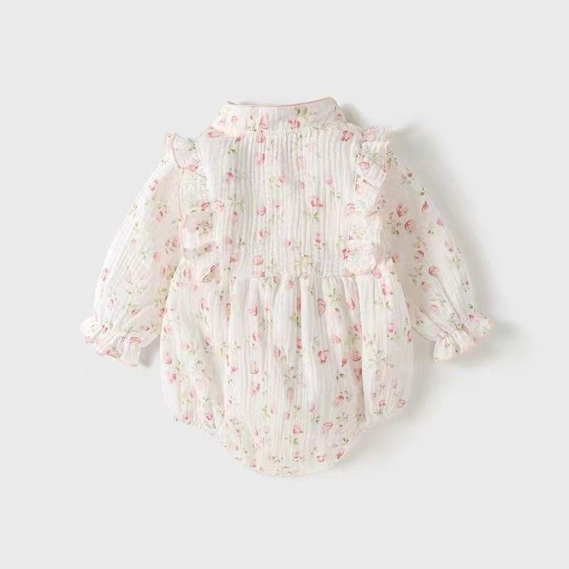 ❤️優惠促銷❤️春秋新款 嬰幼兒 碎花長袖包屁衣 公主風 甜美外出服 春季外出服 百日服 週歲服-細節圖2