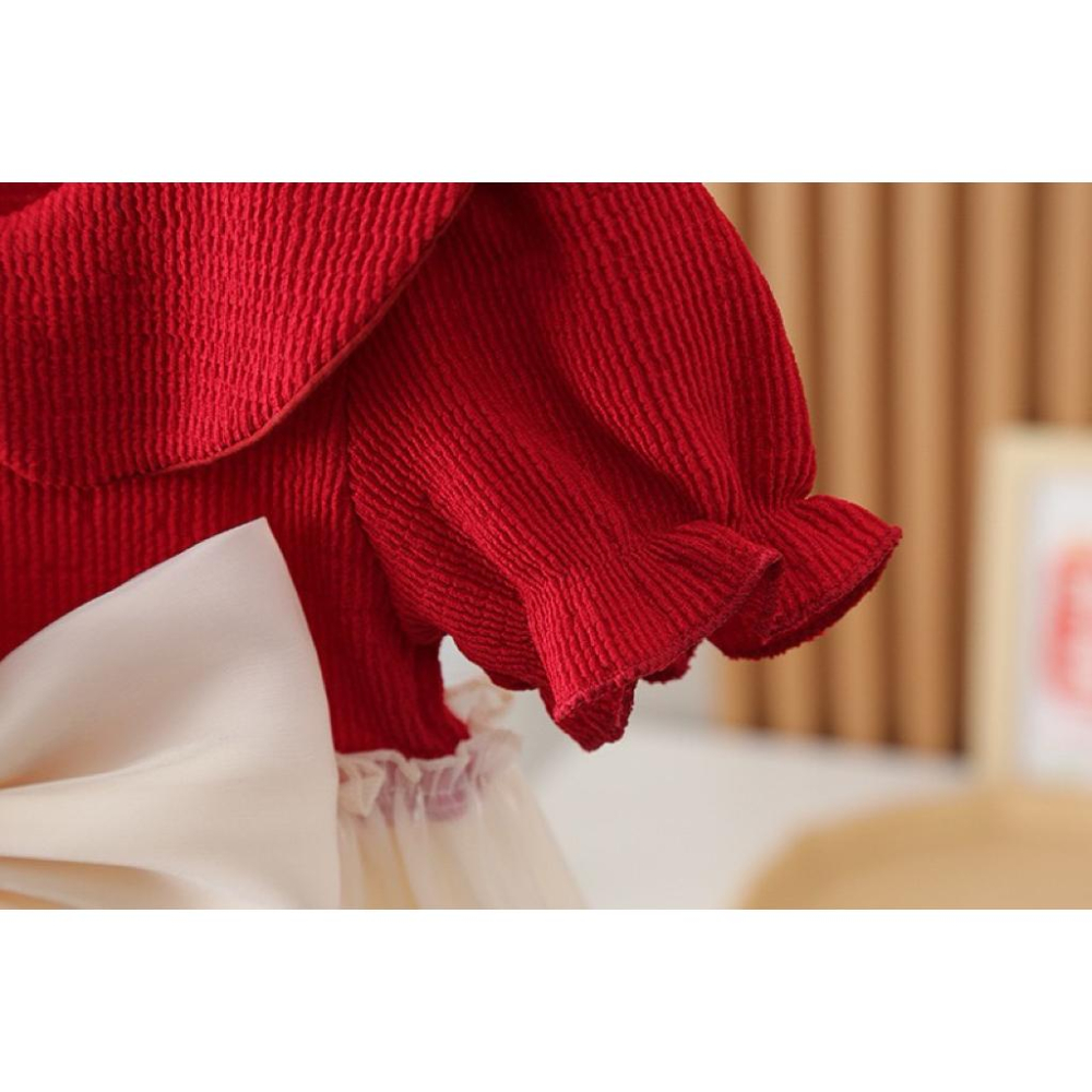 ❤️現貨促銷❤️夏季女寶泡泡袖小熊蝴蝶結拼接小洋裝 寶寶禮服 喜氣 新鮮貨 人氣商品 台灣現貨 隔日到貨 免運費-細節圖4