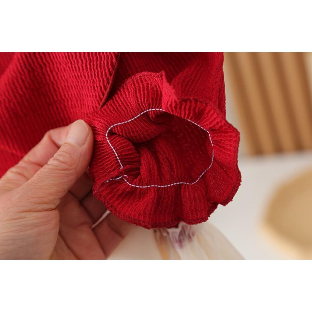 ❤️現貨促銷❤️夏季女寶泡泡袖小熊蝴蝶結拼接小洋裝 寶寶禮服 喜氣 新鮮貨 人氣商品 台灣現貨 隔日到貨 免運費-細節圖5