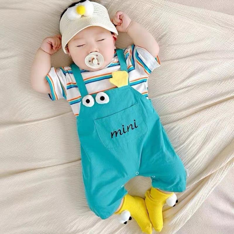 ❤️優惠促銷❤️夏季 男寶 假兩件 彩虹條紋吊帶連身衣 寶寶爬服-細節圖2