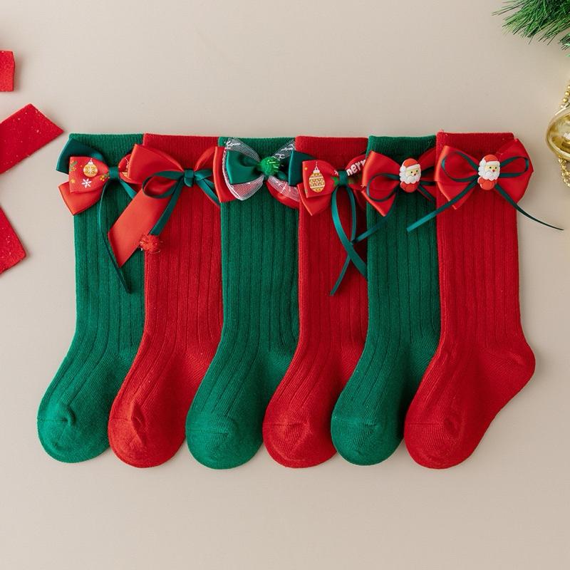 ❤️現貨促銷❤️台灣出貨 西班牙兒童蝴蝶結聖誕襪 寶寶長筒襪 女童襪 聖誕襪 聖誕必備 造型襪 聖誕禮物 紅色新年襪-細節圖2