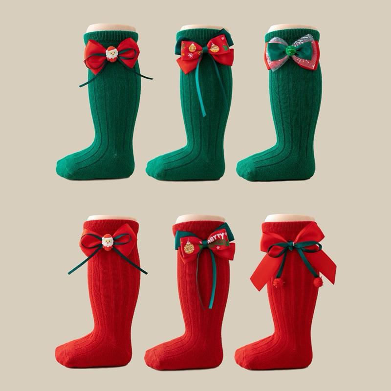 ❤️現貨促銷❤️台灣出貨 西班牙兒童蝴蝶結聖誕襪 寶寶長筒襪 女童襪 聖誕襪 聖誕必備 造型襪 聖誕禮物 紅色新年襪-細節圖3