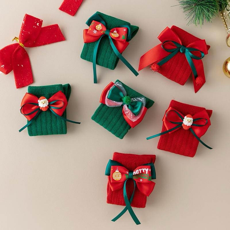 ❤️現貨促銷❤️台灣出貨 西班牙兒童蝴蝶結聖誕襪 寶寶長筒襪 女童襪 聖誕襪 聖誕必備 造型襪 聖誕禮物 紅色新年襪-細節圖4