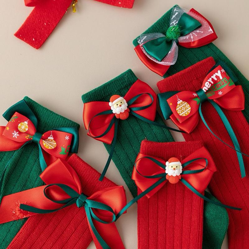 ❤️現貨促銷❤️台灣出貨 西班牙兒童蝴蝶結聖誕襪 寶寶長筒襪 女童襪 聖誕襪 聖誕必備 造型襪 聖誕禮物 紅色新年襪-細節圖5