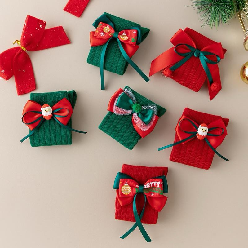 ❤️現貨促銷❤️台灣出貨 西班牙兒童蝴蝶結聖誕襪 寶寶長筒襪 女童襪 聖誕襪 聖誕必備 造型襪 聖誕禮物 紅色新年襪-細節圖6