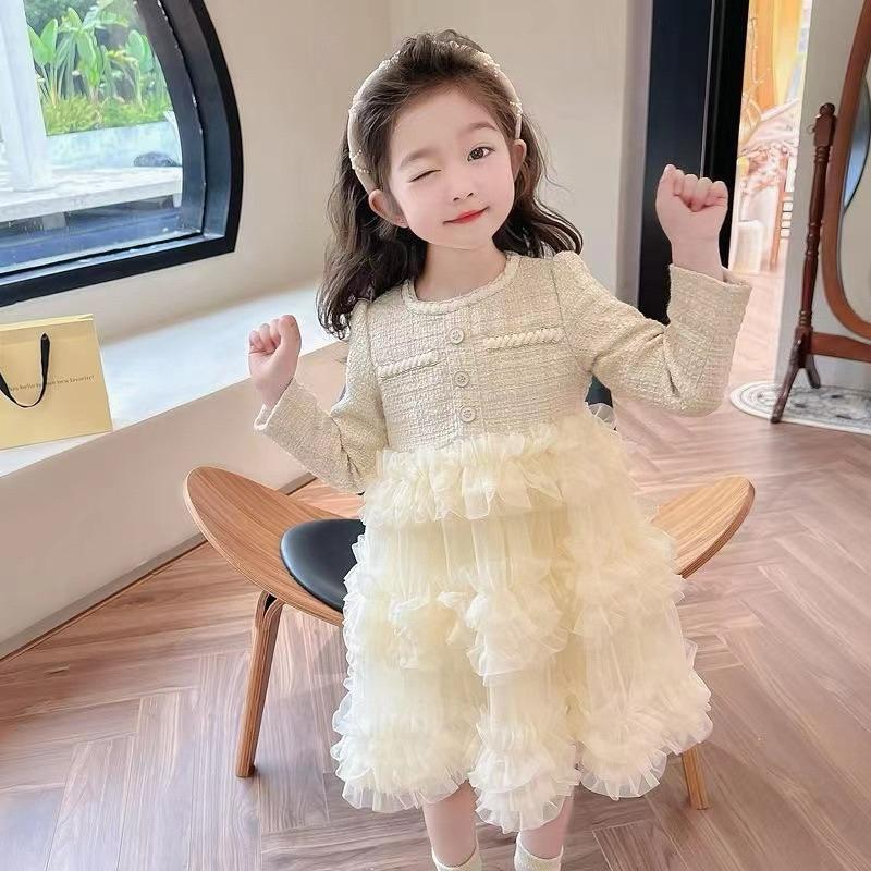 ❤️優惠促銷❤️秋裝新款韓版女童小香風公主網紗蛋糕裙洋裝-細節圖2
