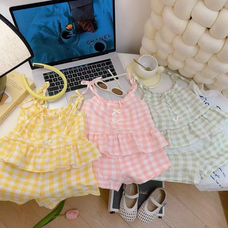 ❤️優惠促銷❤️夏季 女童 格子吊帶上衣 短褲 套裝組-細節圖2