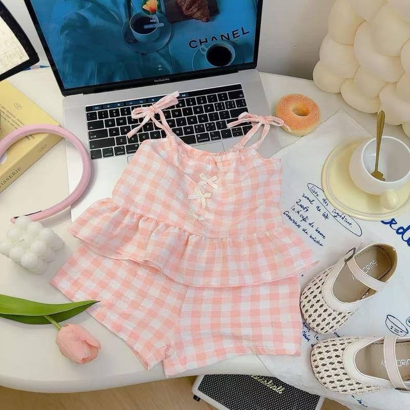 ❤️優惠促銷❤️夏季 女童 格子吊帶上衣 短褲 套裝組-細節圖3