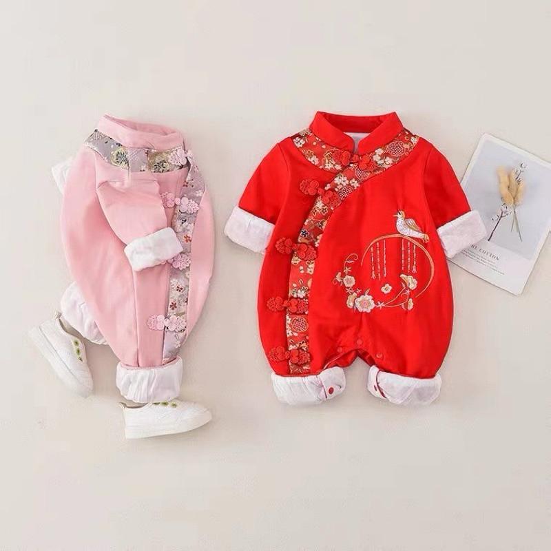 ❤️優惠促銷❤️春秋新款嬰兒中國風連身衣 雙層哈衣 嬰兒旗袍 滿月服 刺繡連身衣 喜慶紅色 新年服 過年外出服  走春-細節圖2