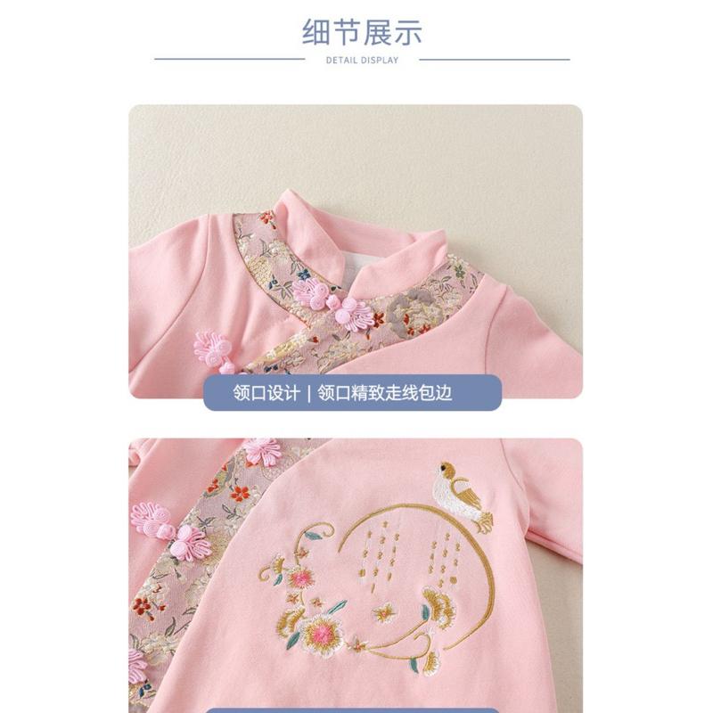 ❤️優惠促銷❤️春秋新款嬰兒中國風連身衣 雙層哈衣 嬰兒旗袍 滿月服 刺繡連身衣 喜慶紅色 新年服 過年外出服  走春-細節圖3
