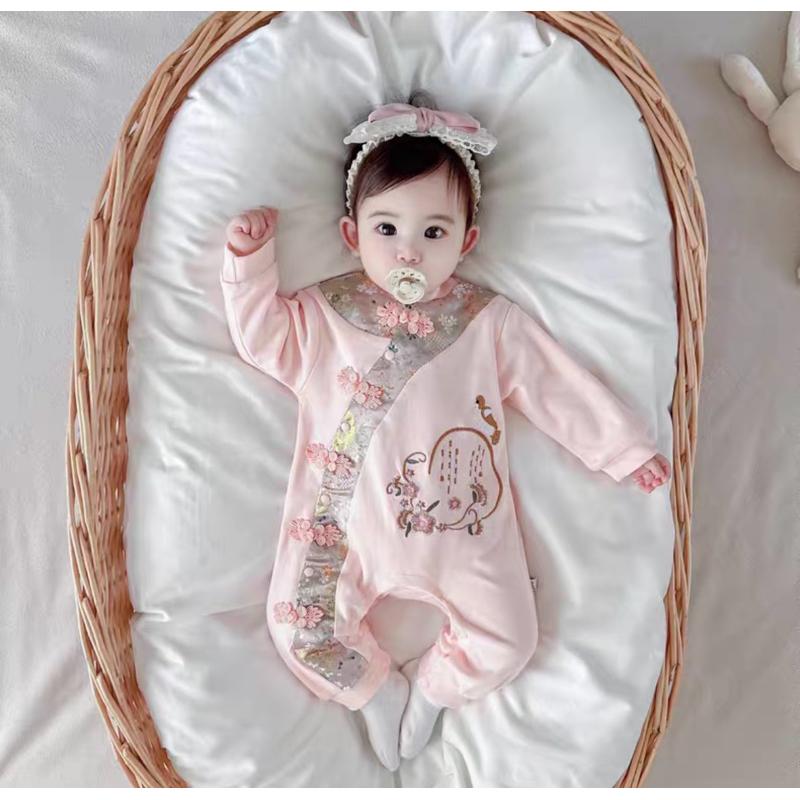 ❤️優惠促銷❤️春秋新款嬰兒中國風連身衣 雙層哈衣 嬰兒旗袍 滿月服 刺繡連身衣 喜慶紅色 新年服 過年外出服  走春-細節圖7