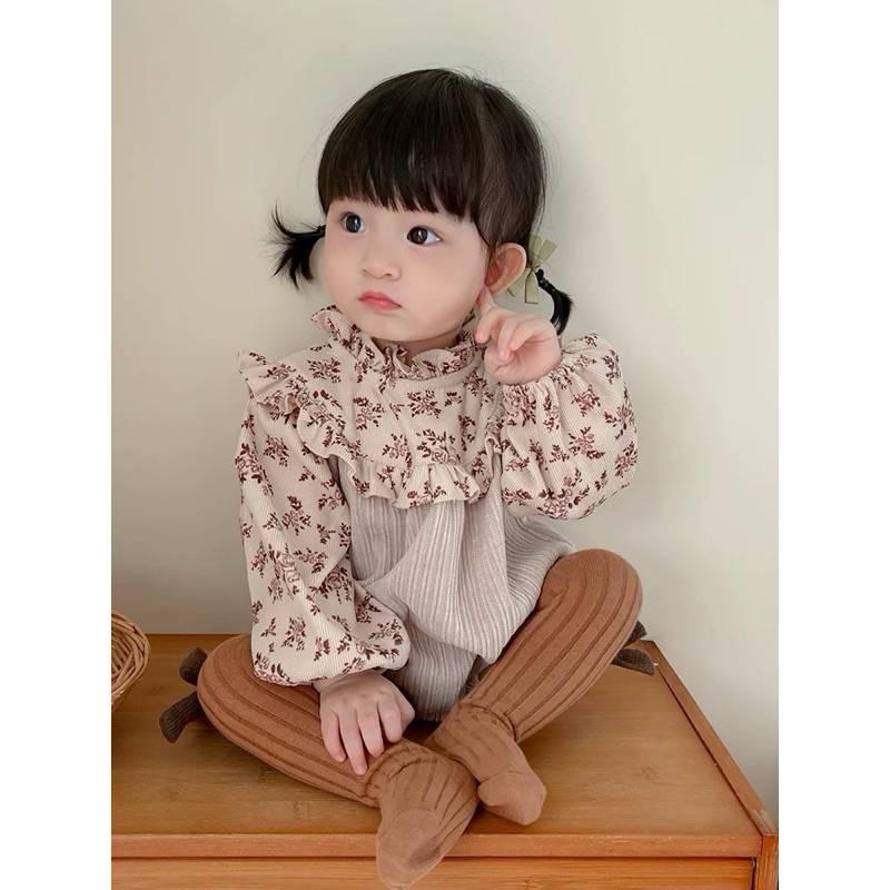 ❤️現貨促銷❤️台灣出貨春秋新款 韓版女寶花布拼接長袖包屁衣 隔日到貨 快速出貨 免運費-細節圖3