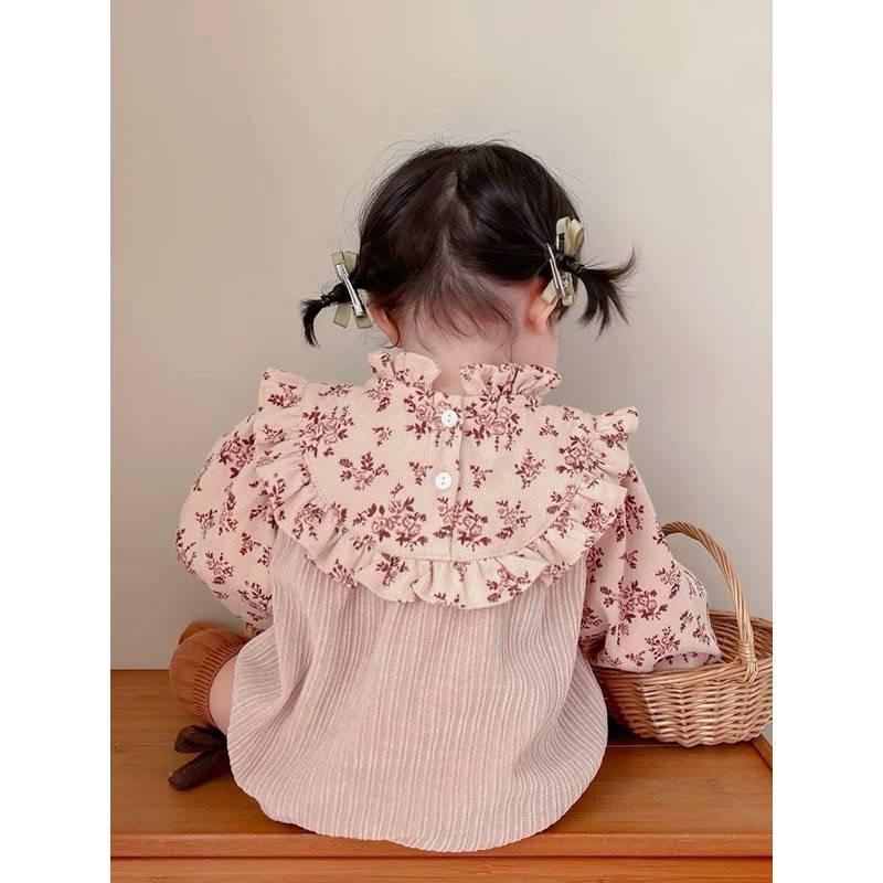 ❤️現貨促銷❤️台灣出貨春秋新款 韓版女寶花布拼接長袖包屁衣 隔日到貨 快速出貨 免運費-細節圖4