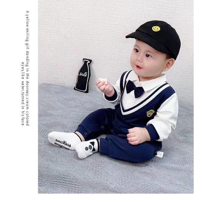 ❤️優惠促銷❤️春秋新款 男寶學院風純棉長袖連身衣 爬服 超萌可愛洋氣哈衣 外出服-細節圖5