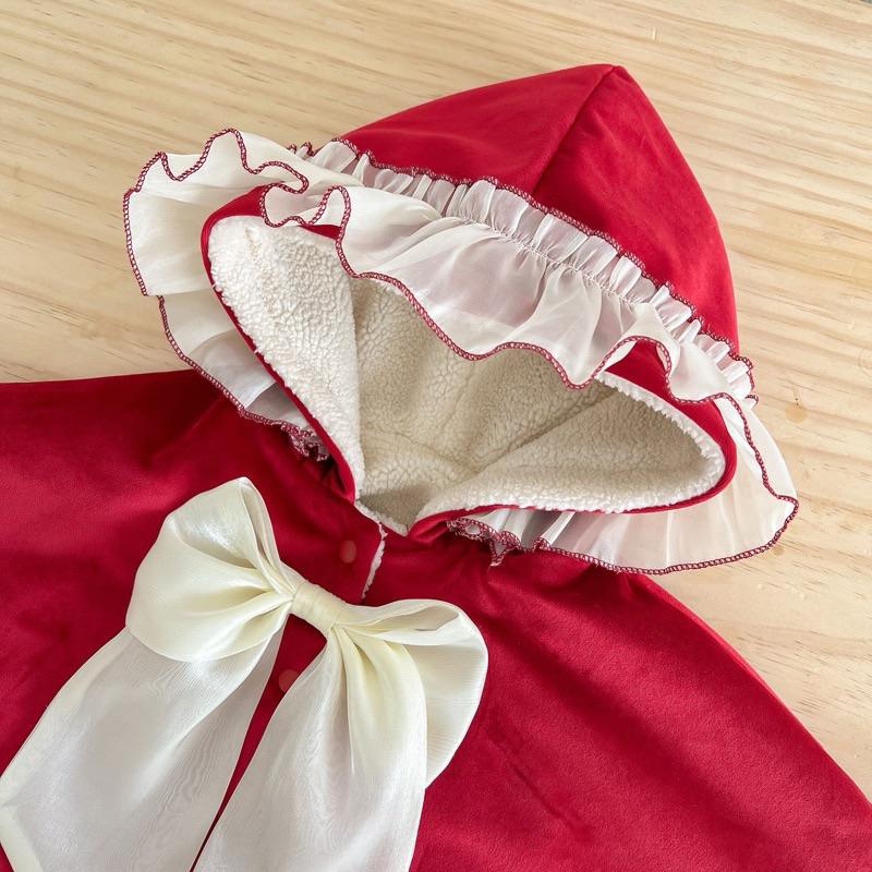 ❤️現貨促銷❤️秋冬新款 嬰兒斗篷 女童 大蝴蝶結 加絨加厚 斗篷 聖誕節披風 過年 拜年 免運費 台灣現貨 隔日到貨-細節圖4