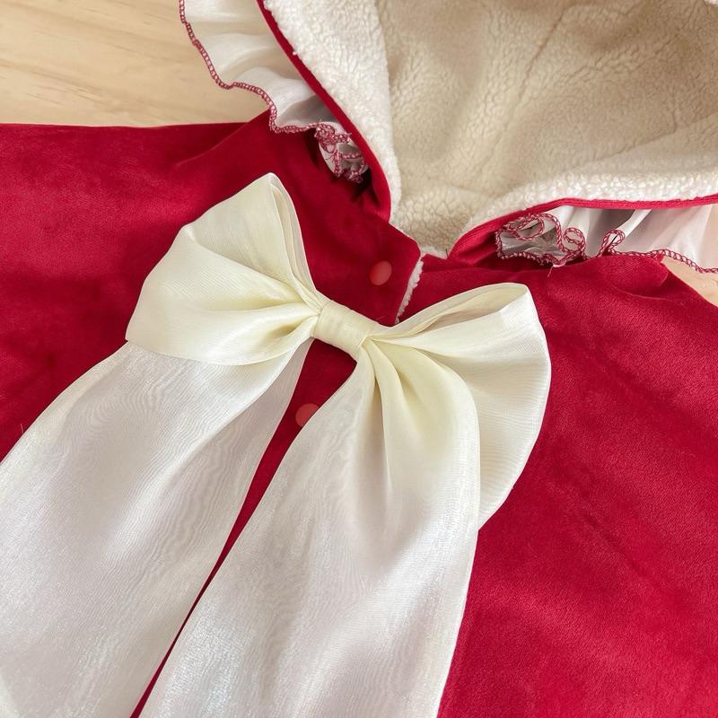 ❤️現貨促銷❤️秋冬新款 嬰兒斗篷 女童 大蝴蝶結 加絨加厚 斗篷 聖誕節披風 過年 拜年 免運費 台灣現貨 隔日到貨-細節圖5
