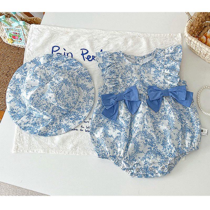 ❤️優惠促銷❤️夏季 嬰幼兒 新生兒 碎花 飛袖包屁衣 遮陽帽 套裝-細節圖7