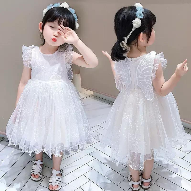 ❤️優惠促銷❤️夏季 女童 可愛翅膀網紗公主裙 小洋裝 婚禮 禮服 表演服 畢業典禮 白色禮服-細節圖7