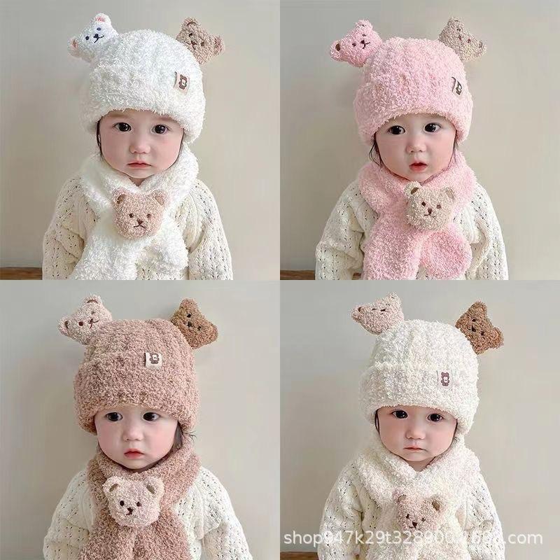 ❤️現貨促銷❤️台灣出貨秋冬新款男童 女童 嬰幼兒寶寶 可愛小熊 加厚保暖帽 圍巾 兩件組 免運費 隔日到貨 快速出貨-細節圖6