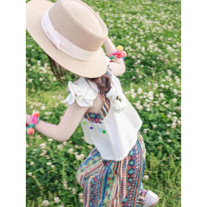 ❤️優惠促銷❤️ins 夏裝 女童 民族風套裝 飛袖T恤+九分褲 套裝 中大童套裝 新鮮貨 台灣出貨-細節圖4