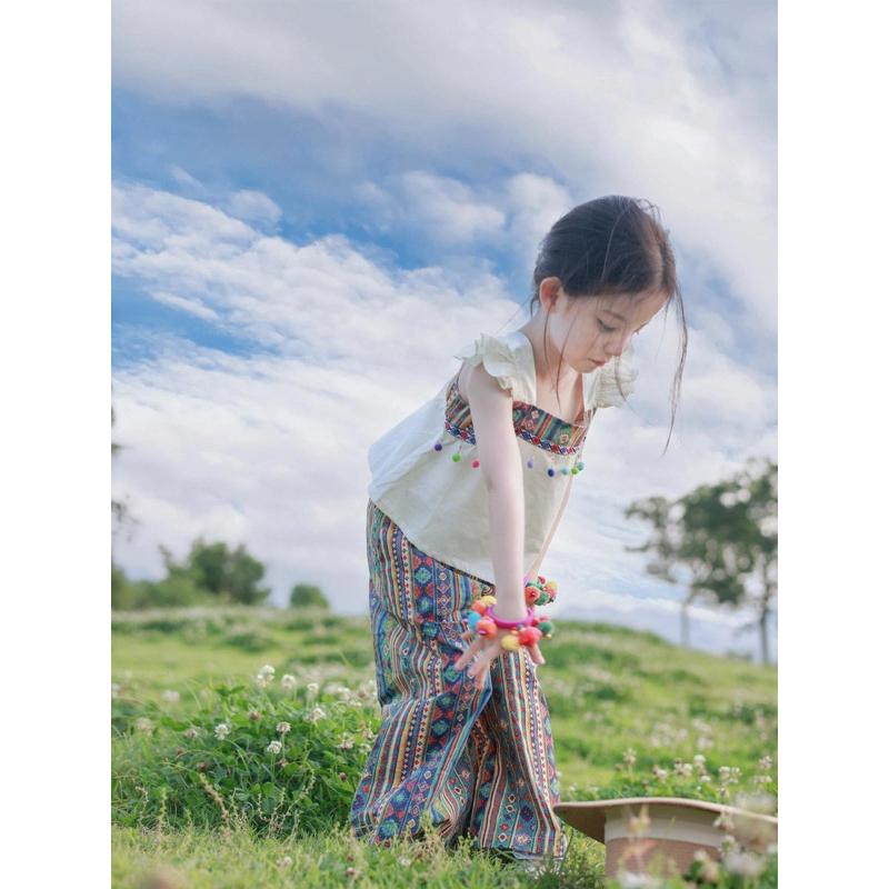❤️優惠促銷❤️ins 夏裝 女童 民族風套裝 飛袖T恤+九分褲 套裝 中大童套裝 新鮮貨 台灣出貨-細節圖6