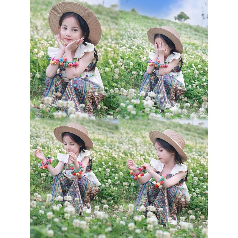 ❤️優惠促銷❤️ins 夏裝 女童 民族風套裝 飛袖T恤+九分褲 套裝 中大童套裝 新鮮貨 台灣出貨-細節圖8