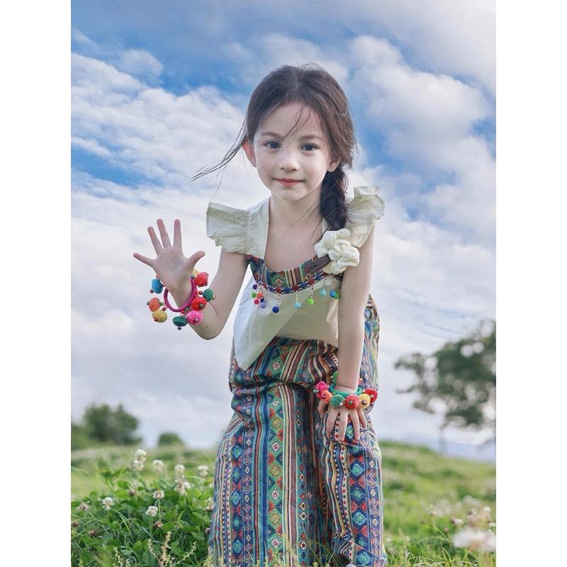 ❤️優惠促銷❤️ins 夏裝 女童 民族風套裝 飛袖T恤+九分褲 套裝 中大童套裝 新鮮貨 台灣出貨-細節圖10