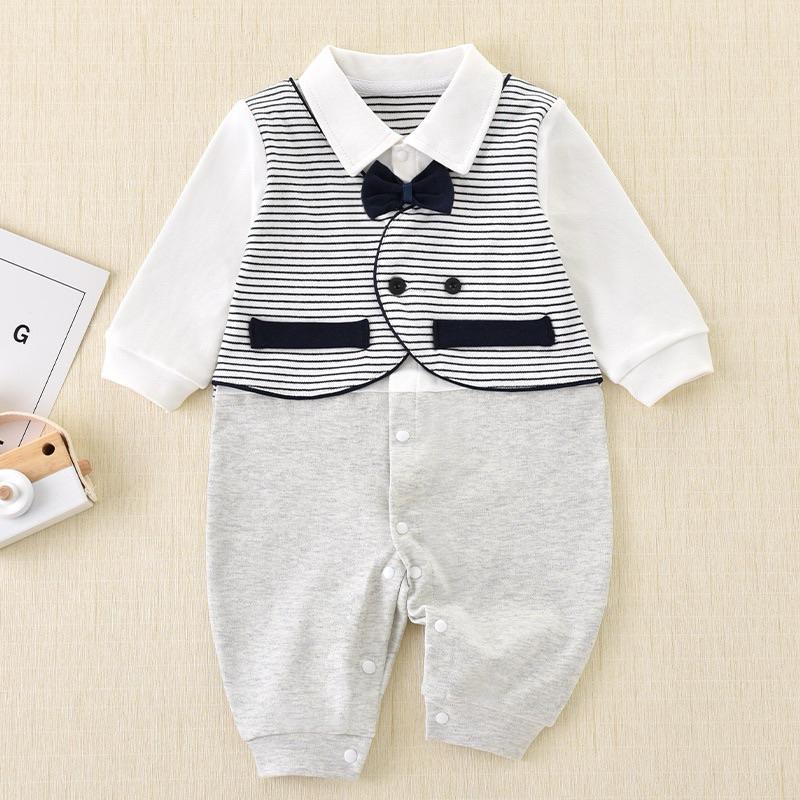 ❤️現貨促銷❤️春秋新款男寶寶假兩件紳士英倫爬服 嬰兒超洋氣外出服 周歲服 百日服 台灣出貨 隔日到貨 免運費-細節圖11