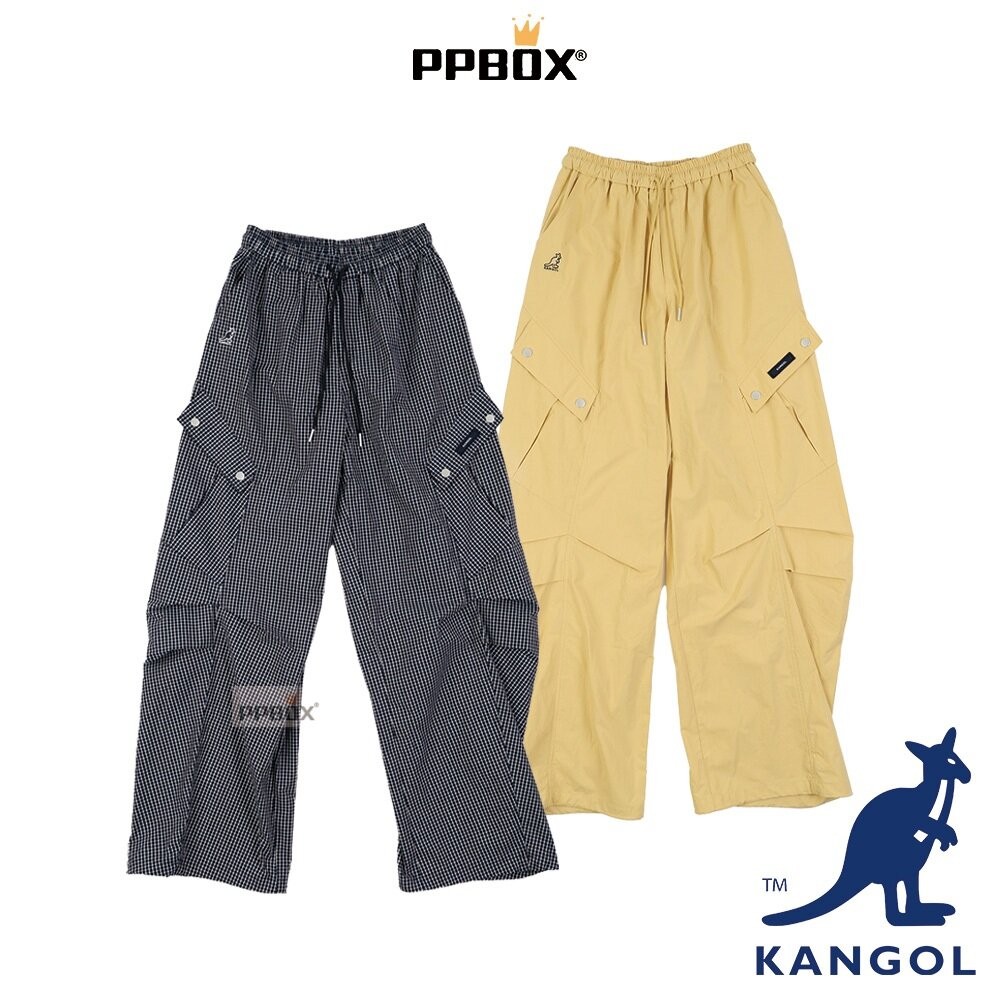 KANGOL 格紋 素色工裝長褲 系列 彎刀褲 衣服-細節圖2