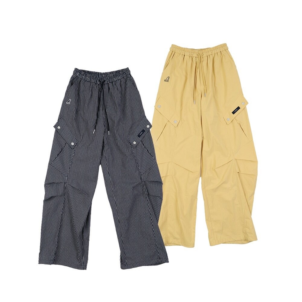 KANGOL 格紋 素色工裝長褲 系列 彎刀褲 衣服-細節圖3