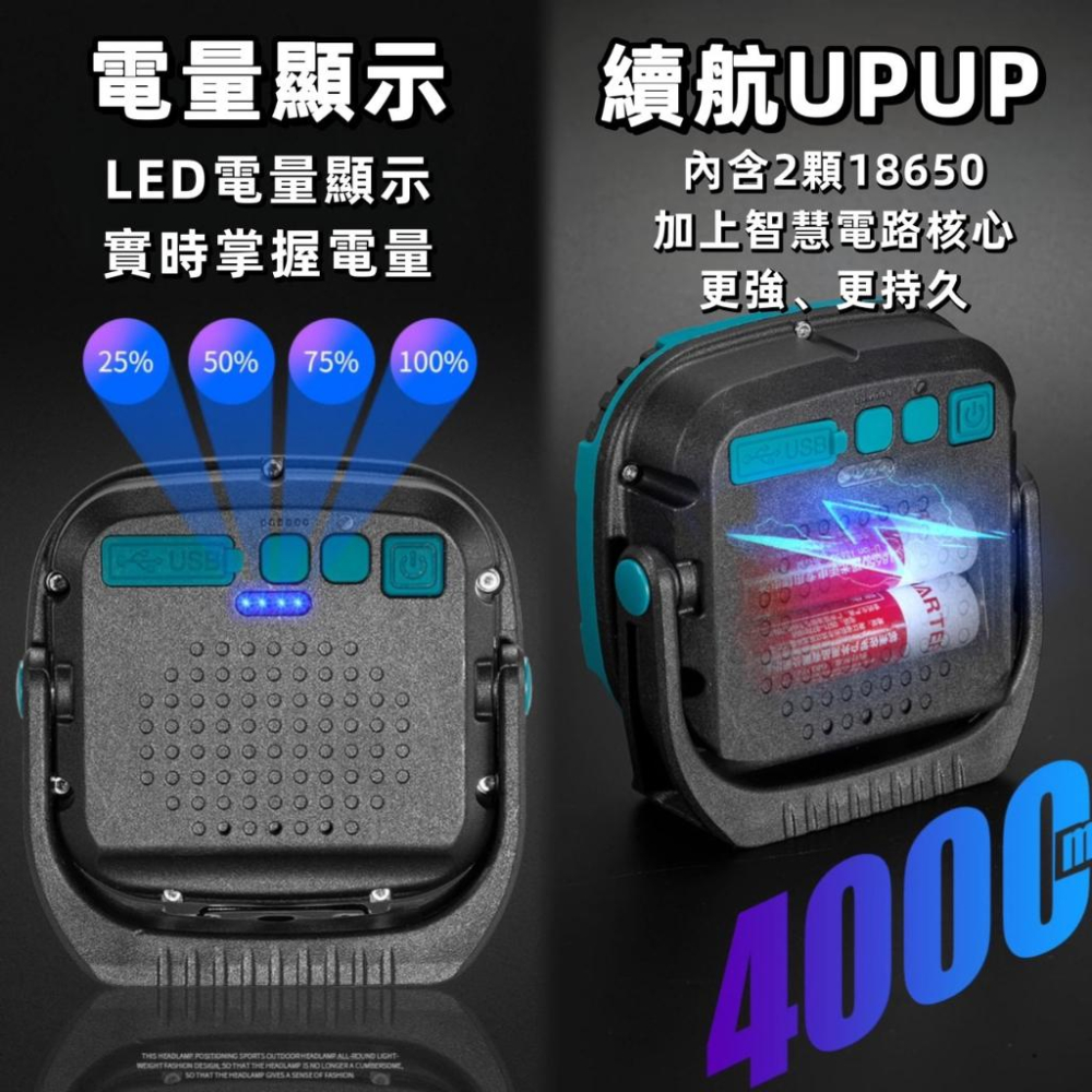 尚玲瓏百貨 台灣出貨 150W 超輕便 紅光爆閃投射燈 磁吸 TYPE-C 黃白光可調 鎖鉤 電量顯示 露營燈 工作燈-細節圖2