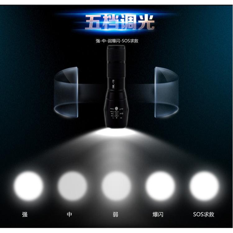 尚玲瓏百貨 L2 LED戶外騎行遠射 充電防水伸縮變焦強光手電筒  露營/工地/修車/出遊-細節圖2